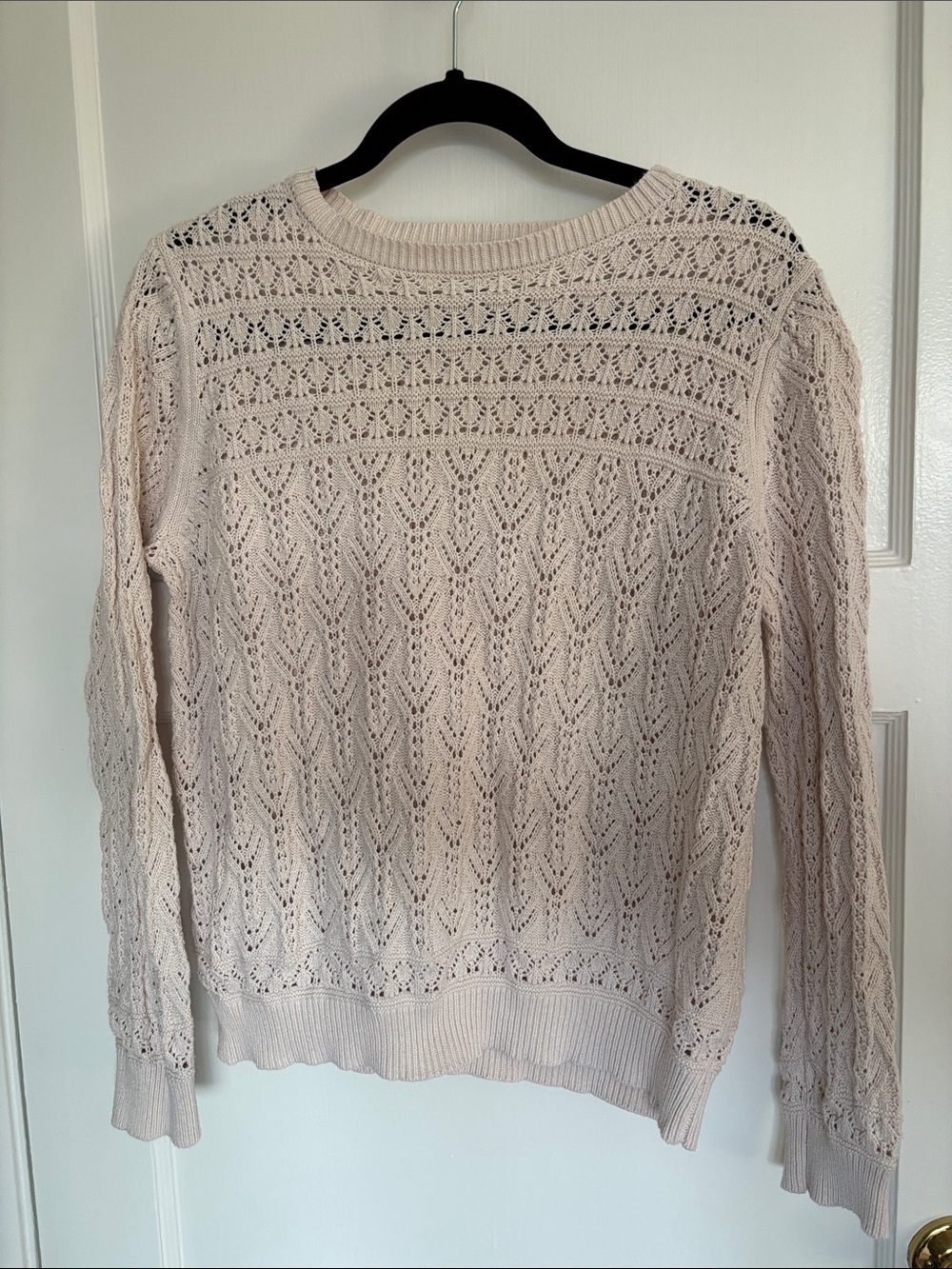 LOFT Pale Pink Openwork Crewneck Sweater